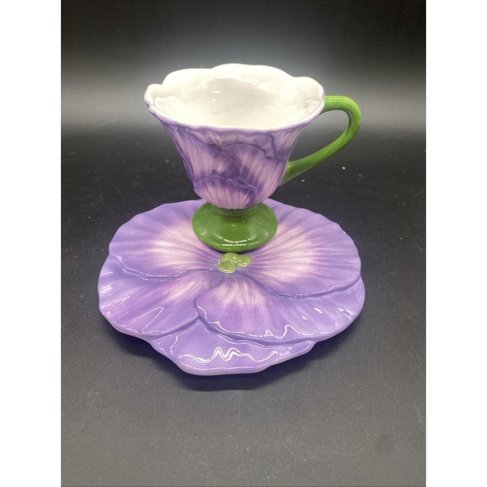 Vintage Teleflora Gifts Purple Flower Tea Cup And Saucer Set